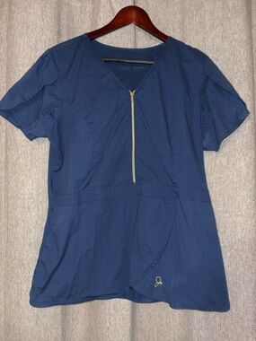 Jaanuu Navy V-Neck Short Sleeve Zip Front Tulip scrub top